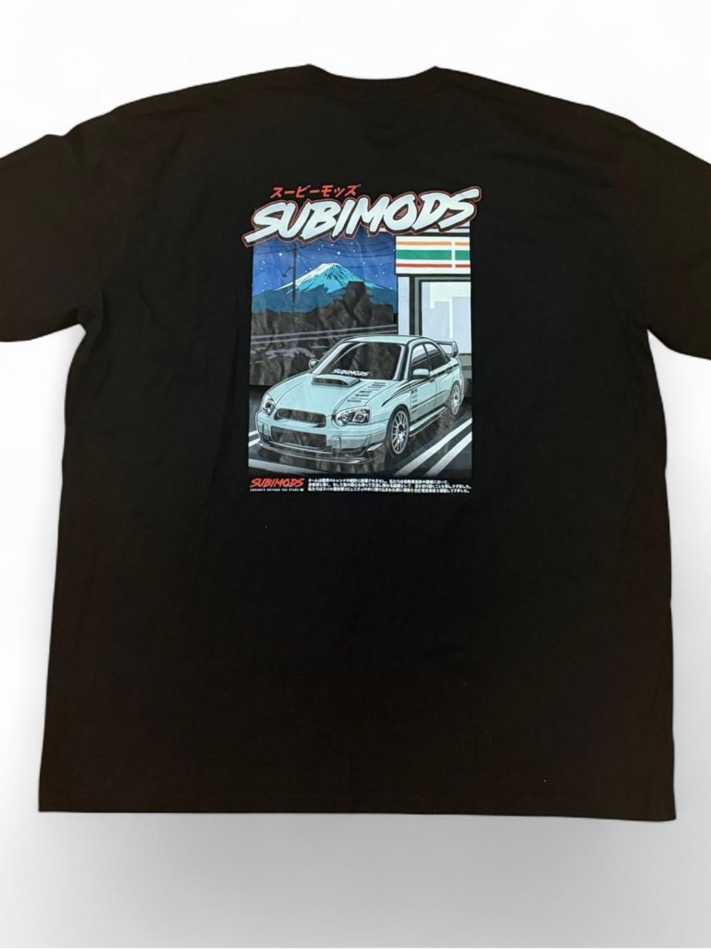 Men's Black Short Sleeve Tee with Light Blue Car Graphic